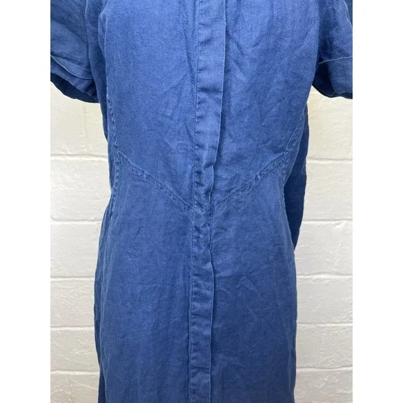 J Jill Love Linen Navy Shirt Dress Medium Mother of Pearl Button Front Collar - Picture 3 of 10